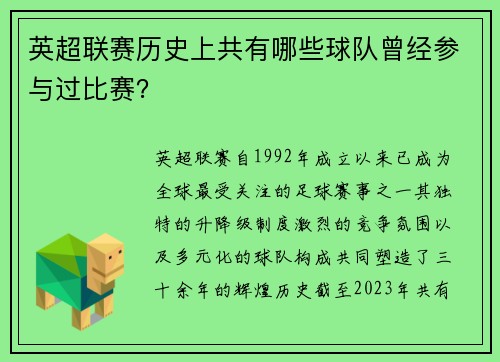 英超联赛历史上共有哪些球队曾经参与过比赛？