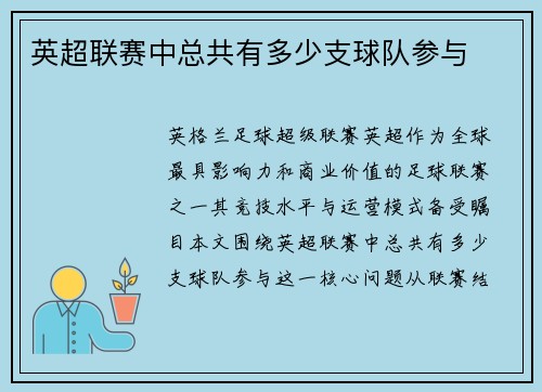 英超联赛中总共有多少支球队参与